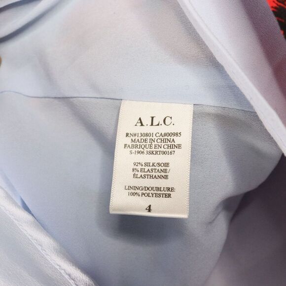 ALC Geller Mini Skirt Womens Size 4 Red Blue Two Tone Cheetah Print Ruffle Silk - Picture 4 of 4